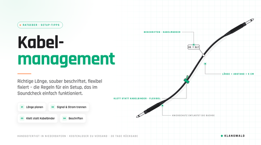 Kabelmanagement fürs Pedalboard – Patchkabel mit Klinkensteckern, Klett-Kabelbinder und Kabelmarker: richtige Länge, beschriften, flexibel fixieren
